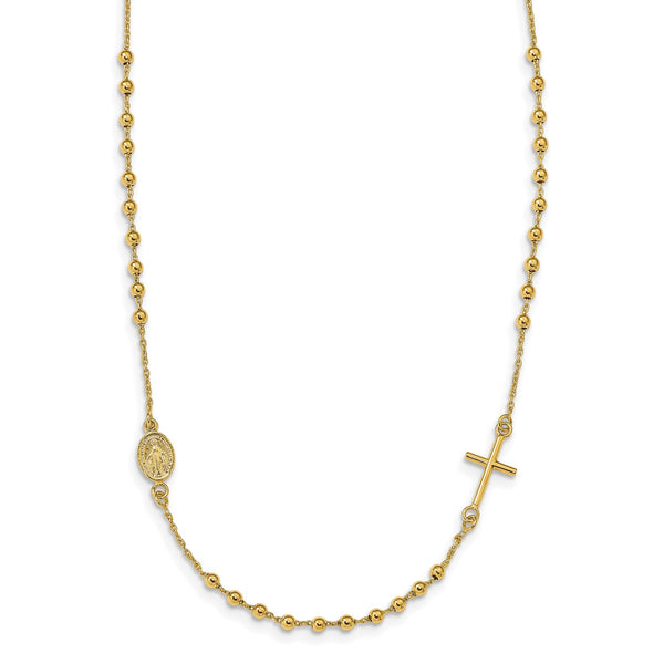 14KT Yellow Gold 16.5" Cross Beaded Rosary Necklace