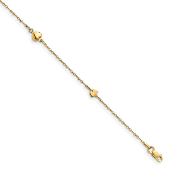 14KT Yellow Gold 10" Heart Anklet