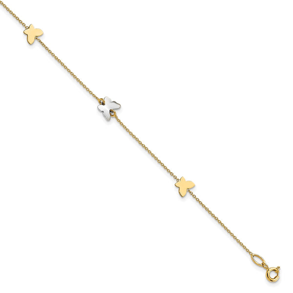 14KT White and Yellow Gold 9" Butterfly Anklet