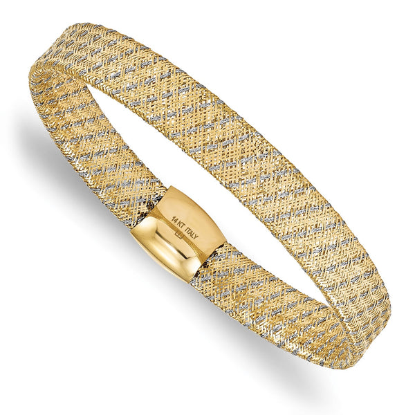 14KT White and Yellow Gold 7.5" 9MM Fancy Stretch Bangle Bracelet