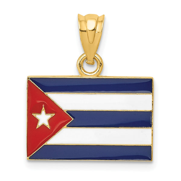 14KT Yellow Gold 21X18MM Enamel Cuba Flag Pendant-Chain Not Included