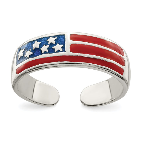 Sterling Silver American Flag Toe Ring