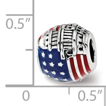 Sterling Silver 11X10MM American Flag Bead