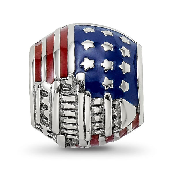 Sterling Silver 11X10MM American Flag Bead