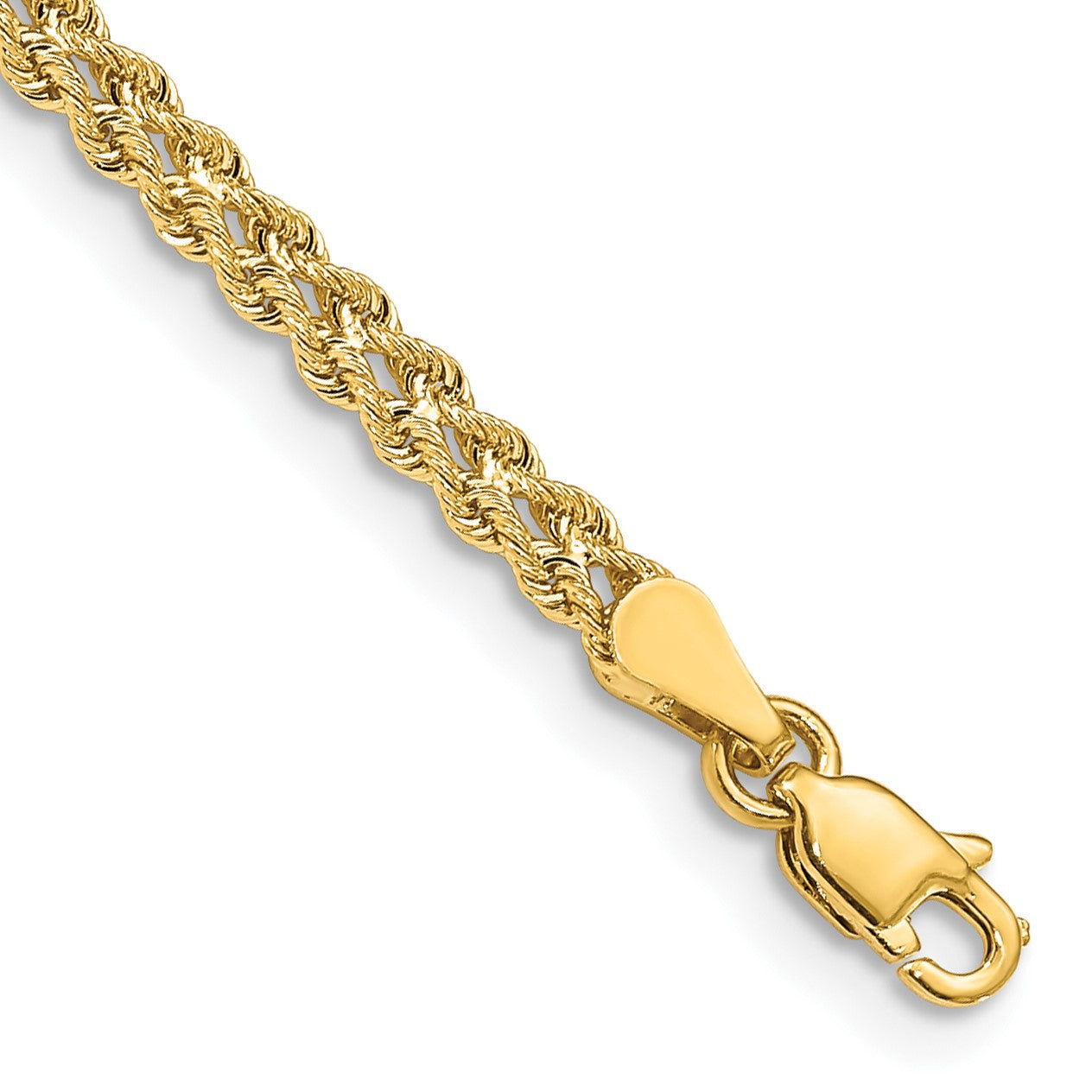 14KT Yellow Gold 8-inch 3MM Diamond-cut Rope Double Strand Bracelet