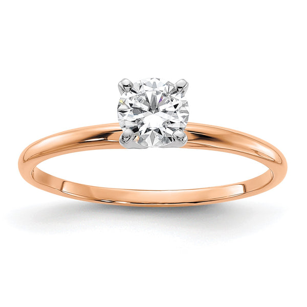 5MM Round Moissanite Solitaire Engagement Ring in 14KT Rose Gold; Size 7