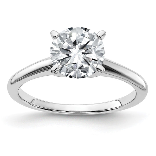 7.5MM Round Moissanite Solitaire Engagement Ring in 14KT White Gold; Size 6