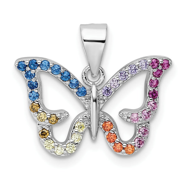 Sterling Silver Cubic Zirconia 17X19MM Multicolor Butterfly Pendant-Chain Not Included