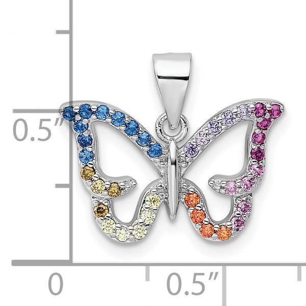 Sterling Silver Cubic Zirconia 17X19MM Multicolor Butterfly Pendant-Chain Not Included