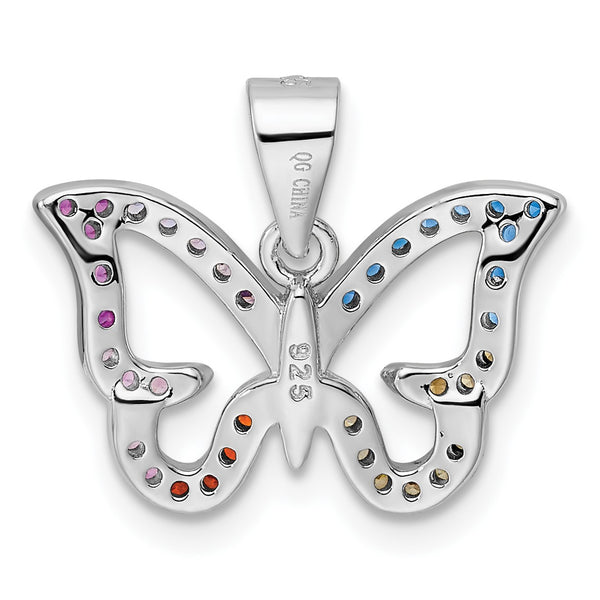 Sterling Silver Cubic Zirconia 17X19MM Multicolor Butterfly Pendant-Chain Not Included