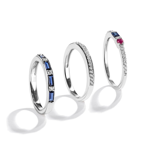 Star Wars™ R2 SERIES Women's 3-Piece Ring Set 1/3 CTW Diamonds Garnet and Blue Sapphire in Sterling Silver