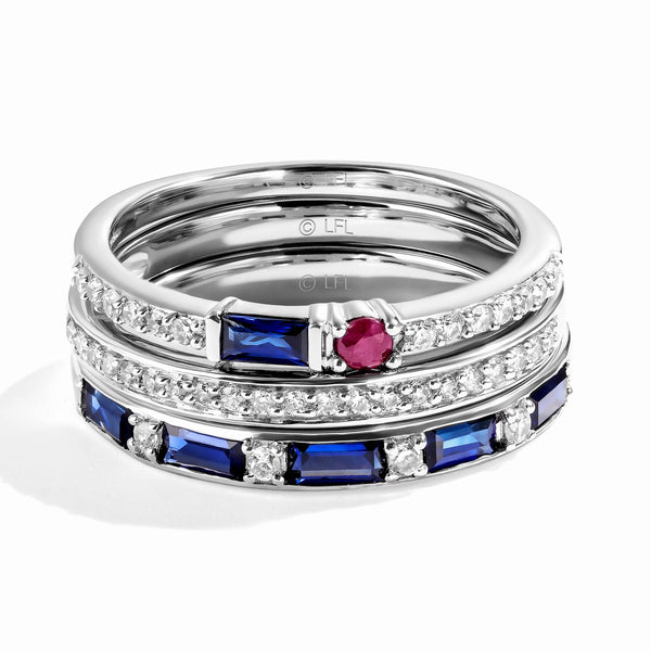 Star Wars™ R2 SERIES Women's 3-Piece Ring Set 1/3 CTW Diamonds Garnet and Blue Sapphire in Sterling Silver