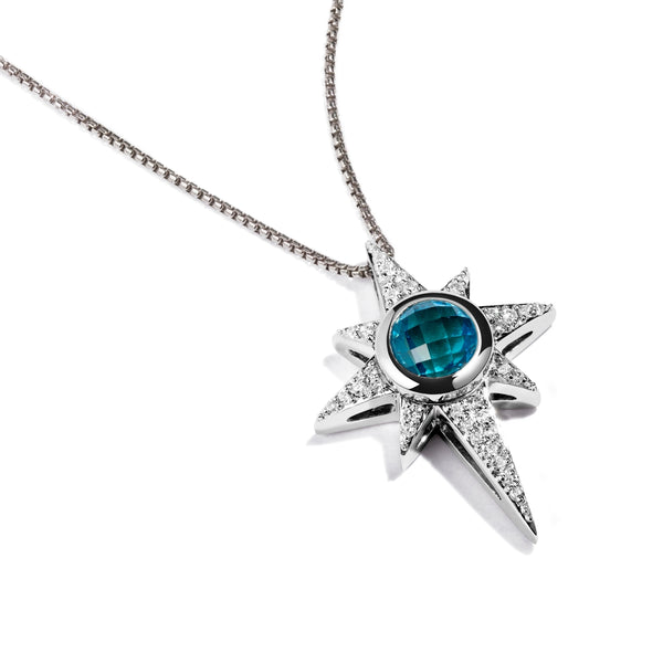 Star Wars™ KYBER CRYSTAL RADIANCE 18-inch Pendant 1/3CTW White Diamonds and Sky Blue Topaz in Sterling Silver