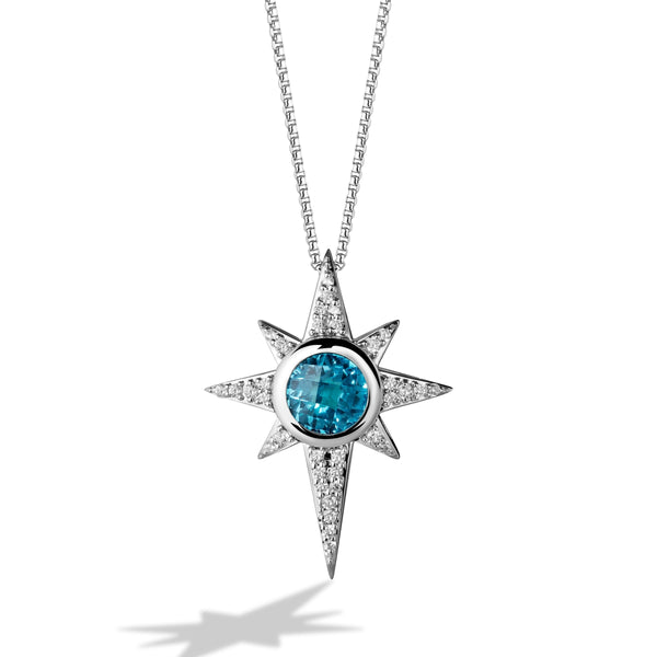 Star Wars™ KYBER CRYSTAL RADIANCE 18-inch Pendant 1/3CTW White Diamonds and Sky Blue Topaz in Sterling Silver